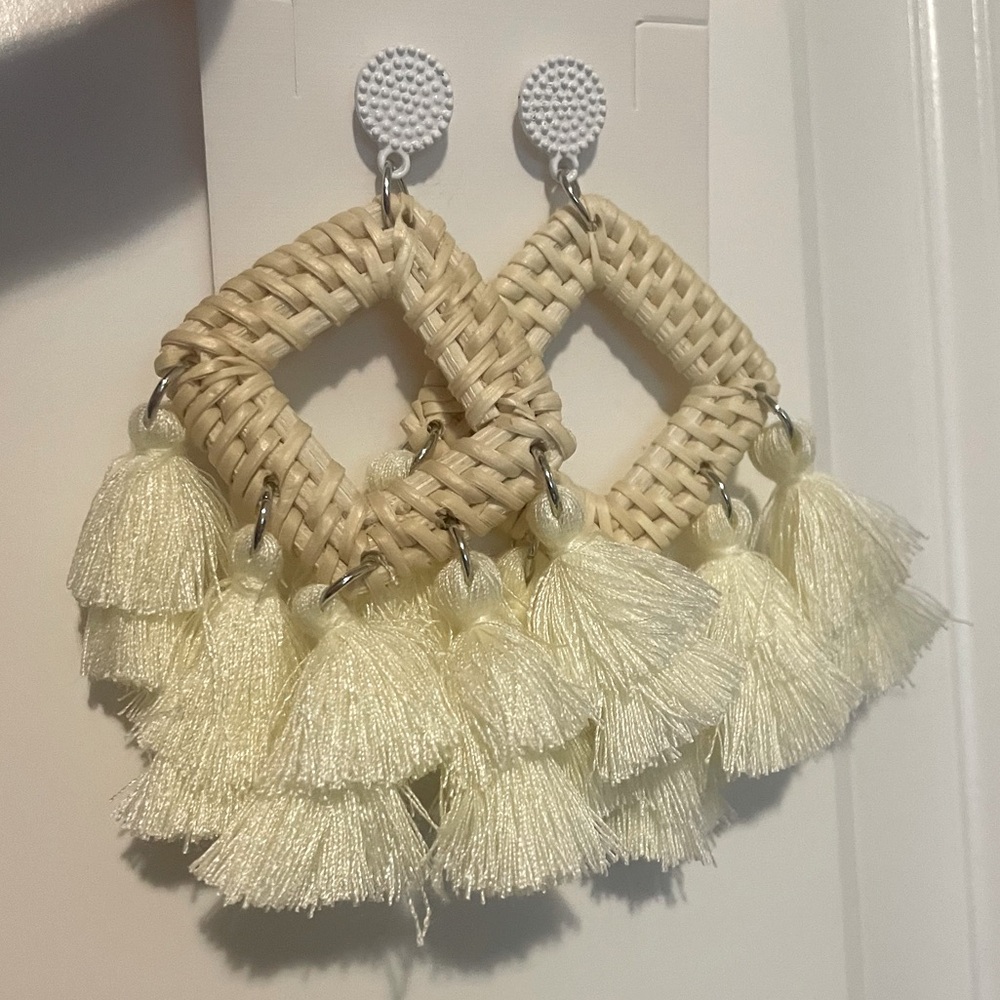 Woven Tassel Earrings Raffia NWT